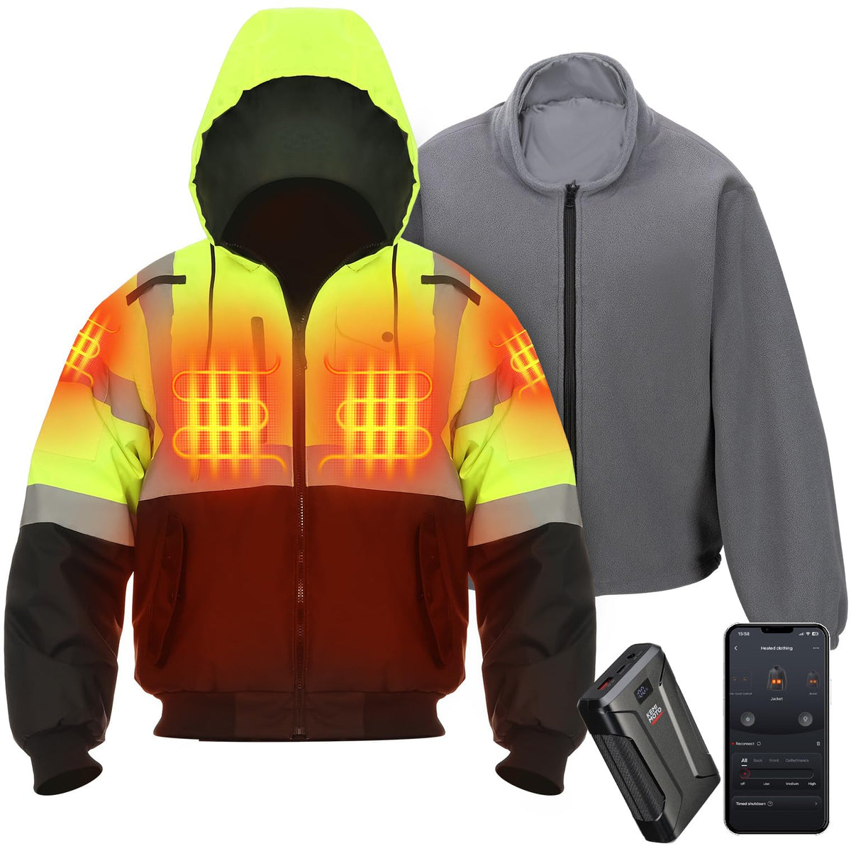 KEMIMOTO 149°F heated jacket collar heat helps warmth during early shifts
