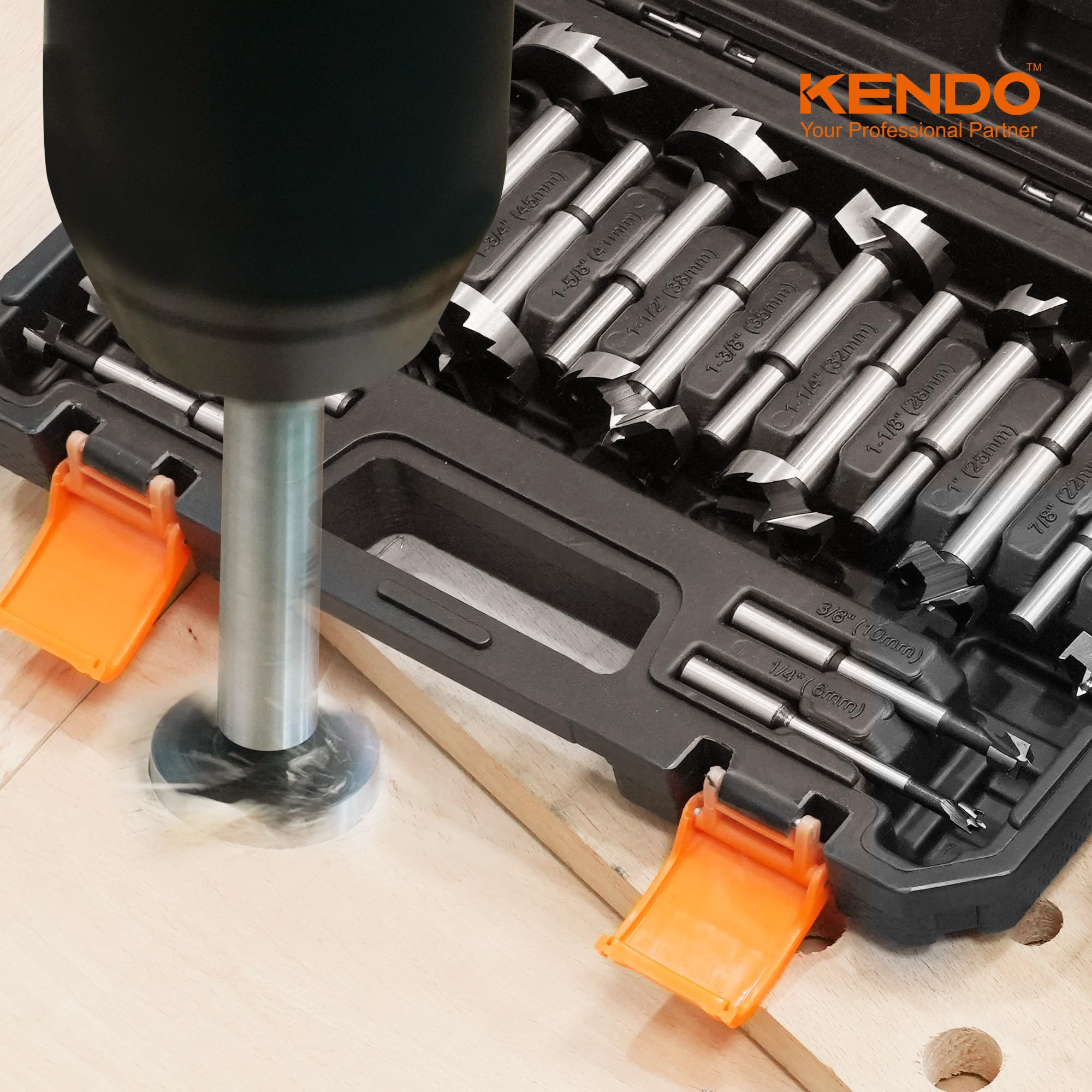 Kendo forstner bit 2in shown in use for versatile woodworking tasks.