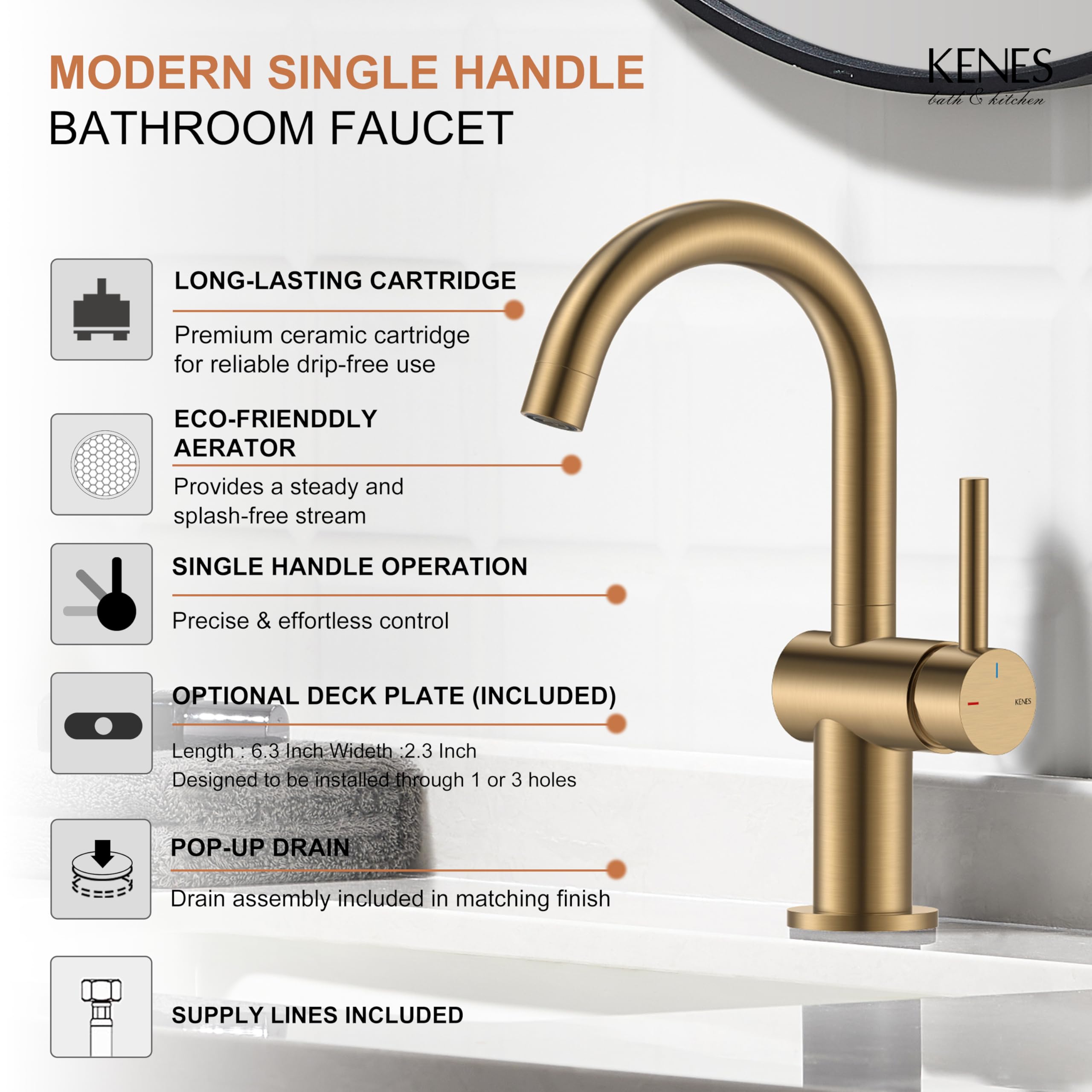 KENES champagne bronze faucet with 360-degree rotation in action.