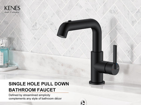 KENES matte-black finish on faucet adds modern style and durability