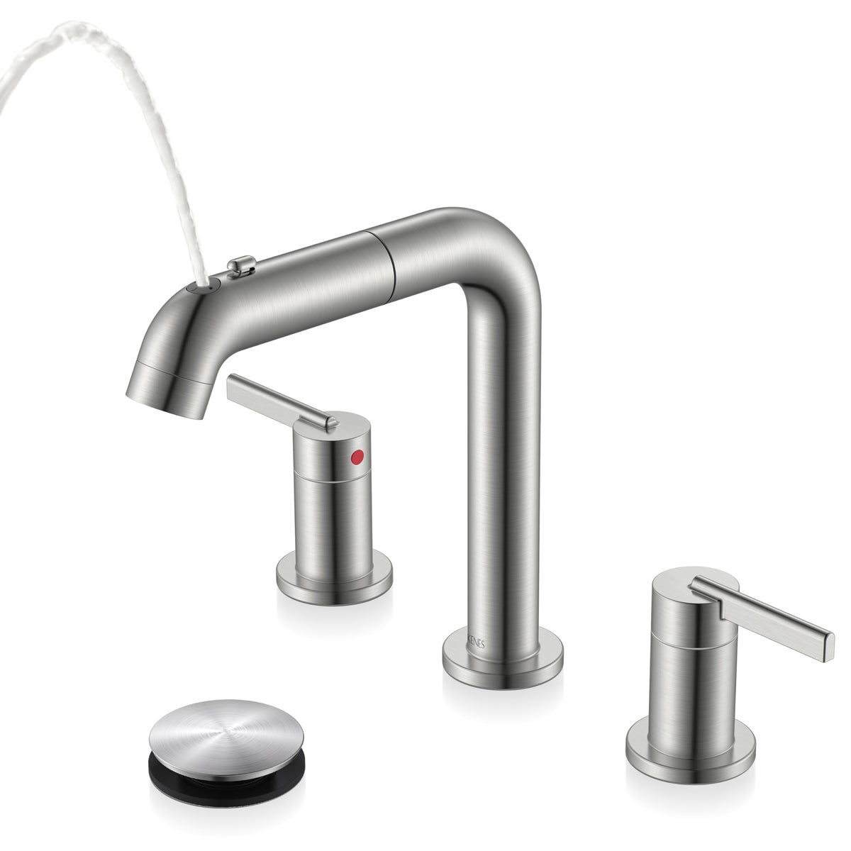 KENES bathroom faucet with pull-down sprayer for flexible water control in daily tasks.