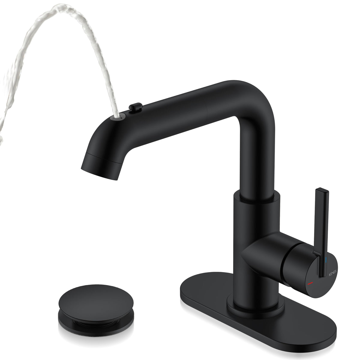 KENES bathroom faucet with pull-down sprayer showing versatile spray modes for tasks