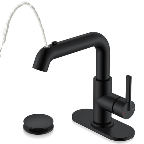KENES bathroom faucet with pull-down sprayer showing versatile spray modes for tasks