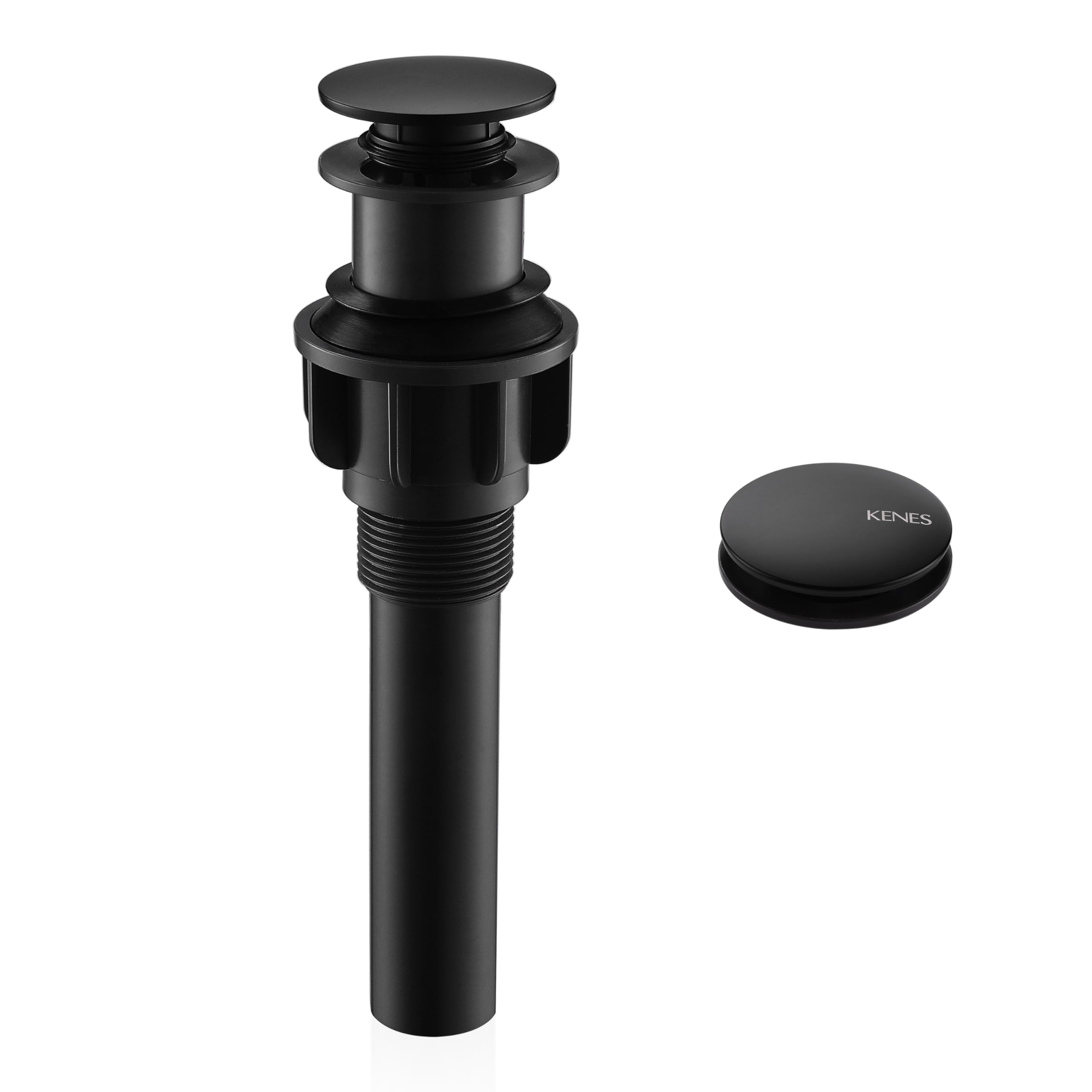 KENES bathroom vessel sink pop-up drain with matte finish for a sleek, easy-to-clean look.