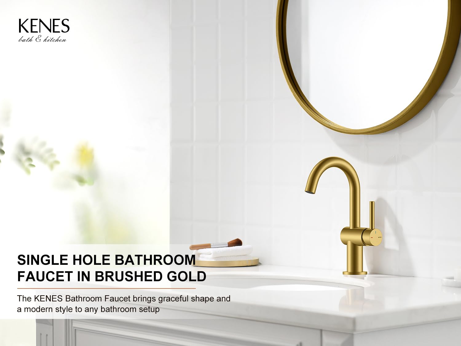 KENES brushed gold faucet with 360-degree rotation for flexible rinsing