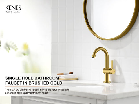 KENES brushed gold faucet with 360-degree rotation for flexible rinsing