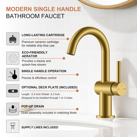 KENES brushed gold finish resists fingerprints and corrosion for easy maintenance