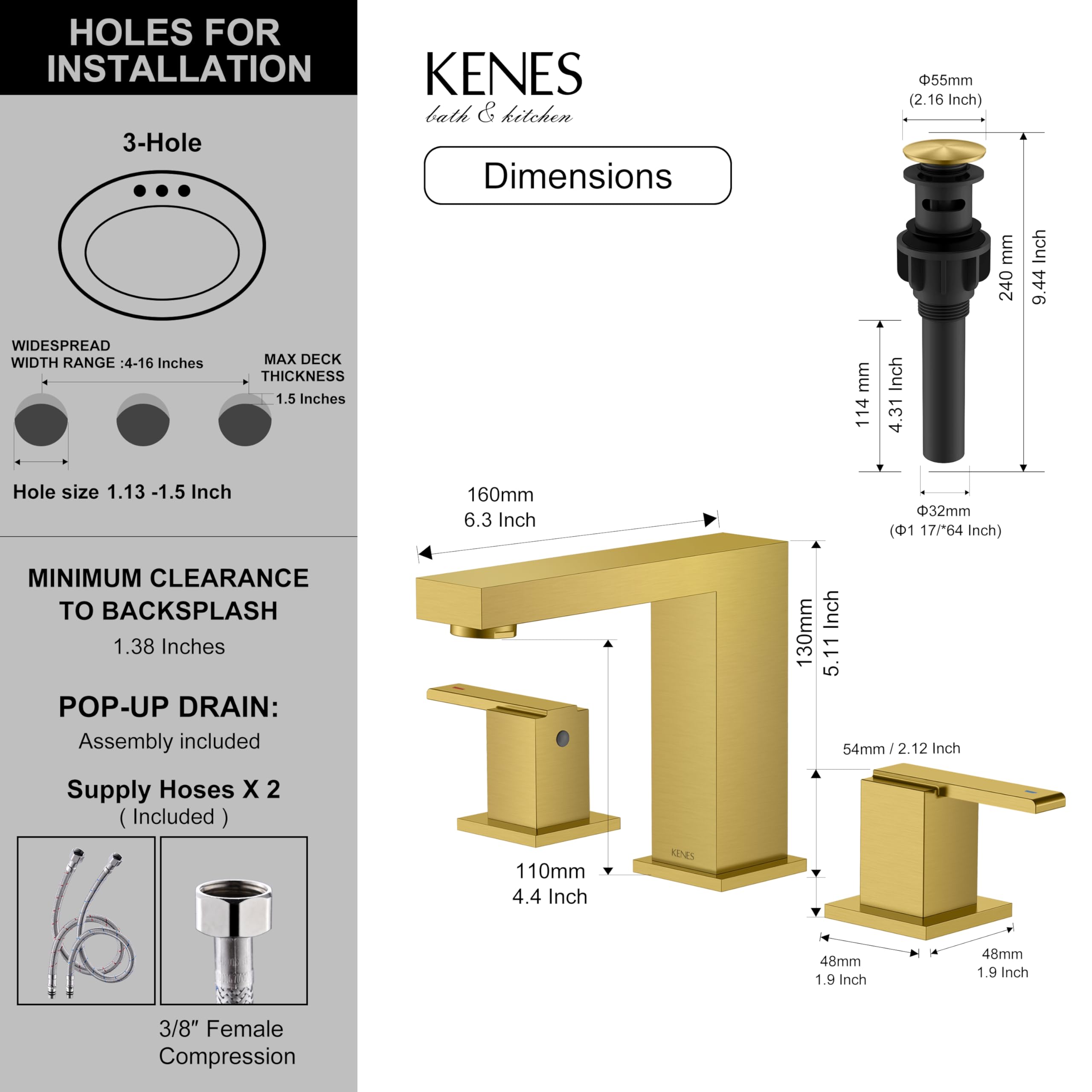 KENES fingerprint-resistant brushed gold finish keeps the look clean