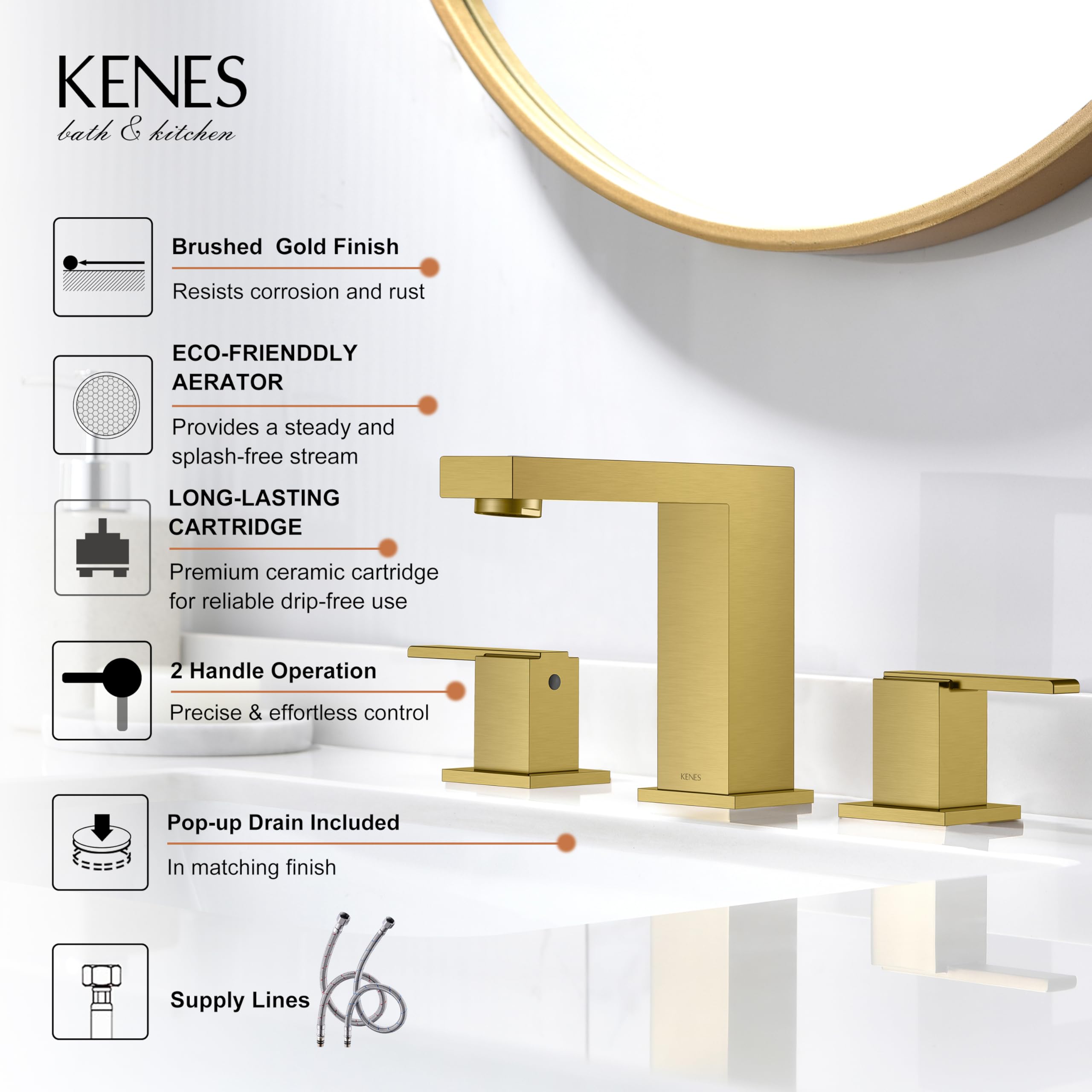 KENES pop-up drain included for convenient bathroom sink maintenance