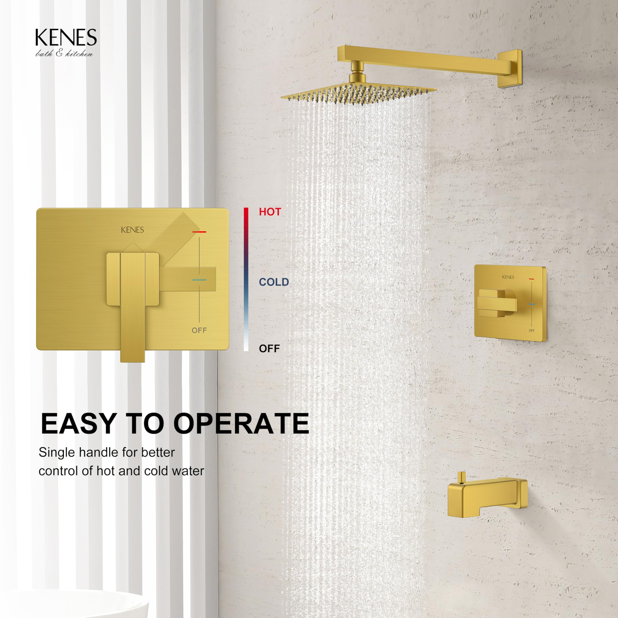KENES tub spout with diverter ensures easy transitions from bath to shower.