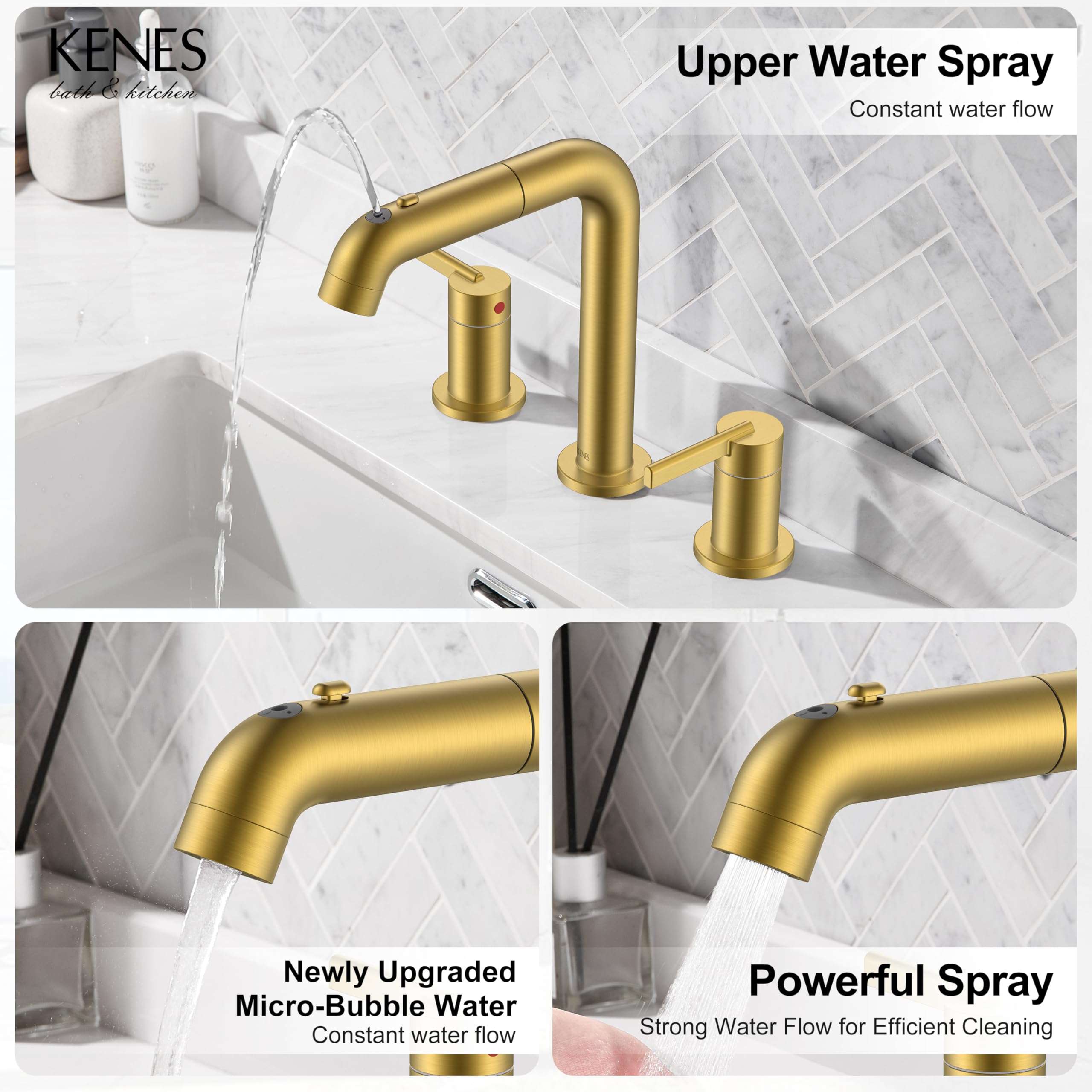 KENES widespread 3-hole installation creates a clean, symmetric look