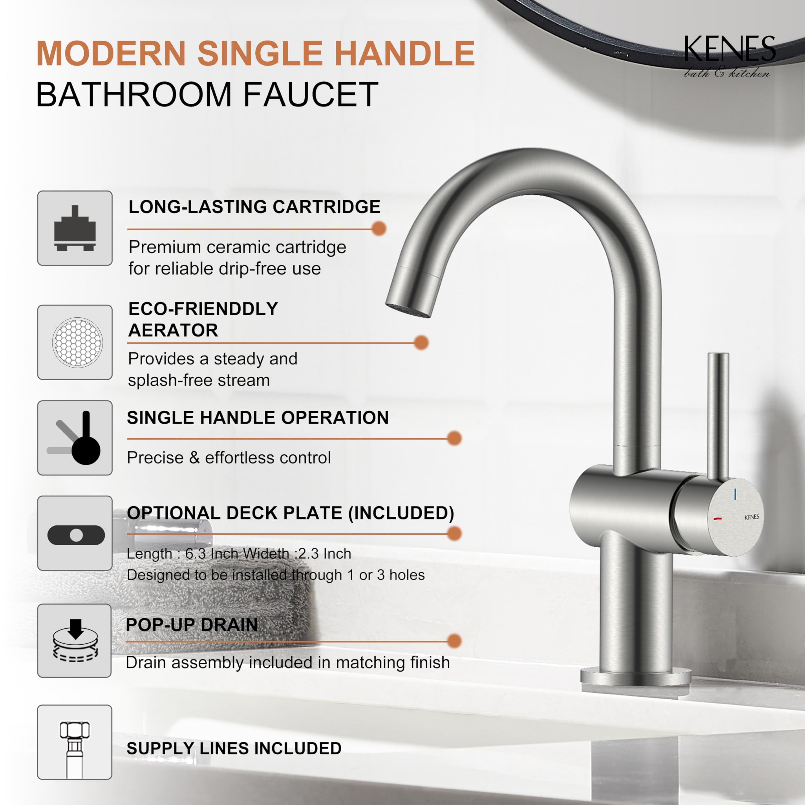 KENES BAR SINK FAUCET in brushed nickel adds contemporary flair