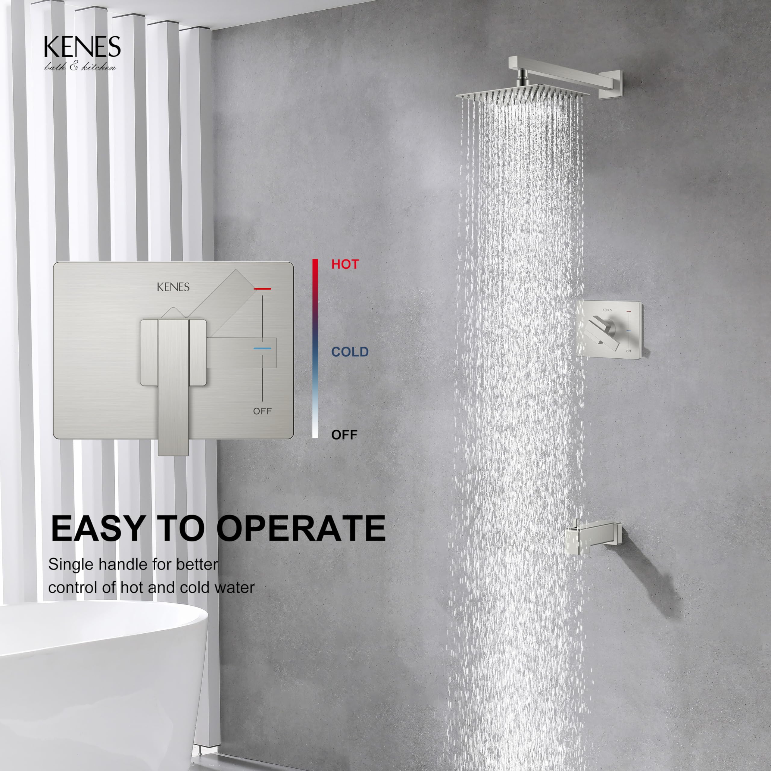 KENES brushed-nickel shower-arm with standard 1/2 inch NPT thread for easy install