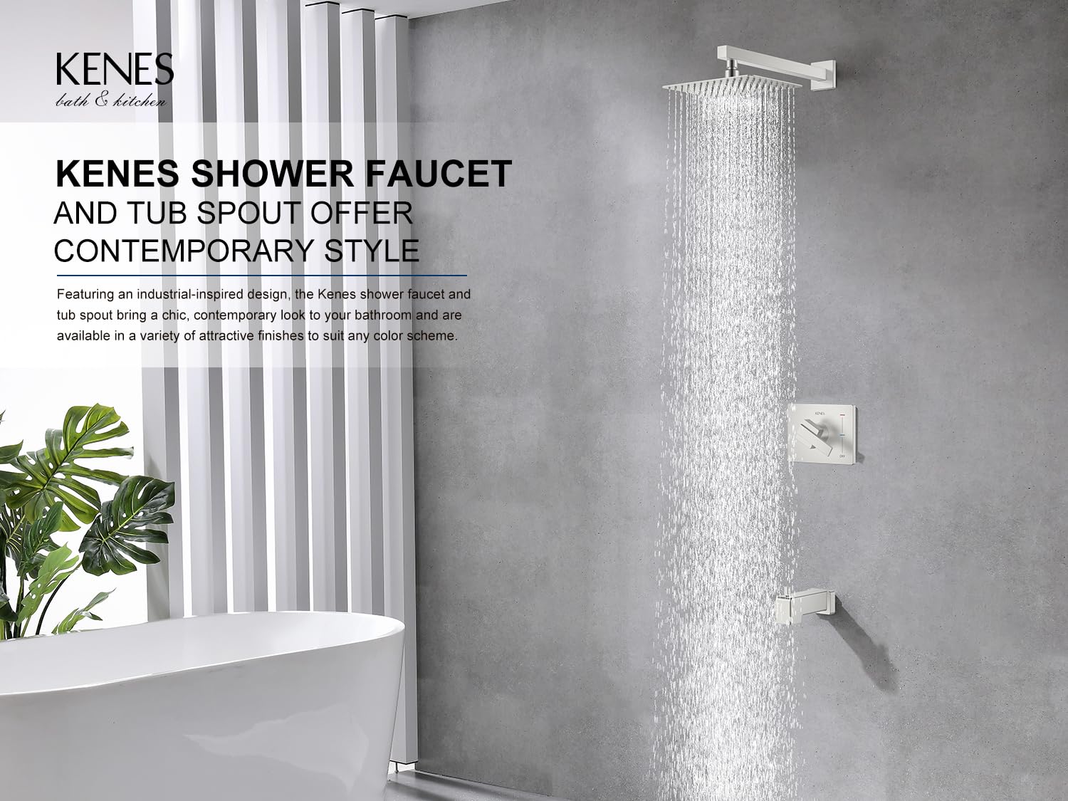 KENES brushed-nickel square shower system with modern design and efficient performance