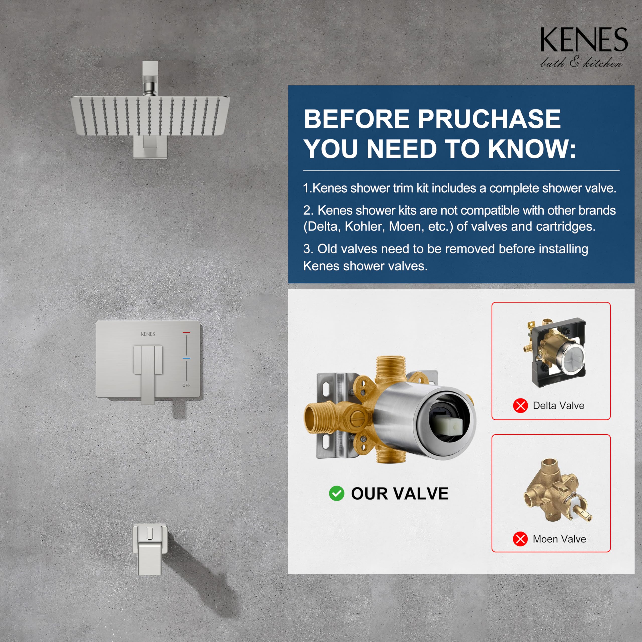 KENES shower valve included ensures reliable performance in a complete kit
