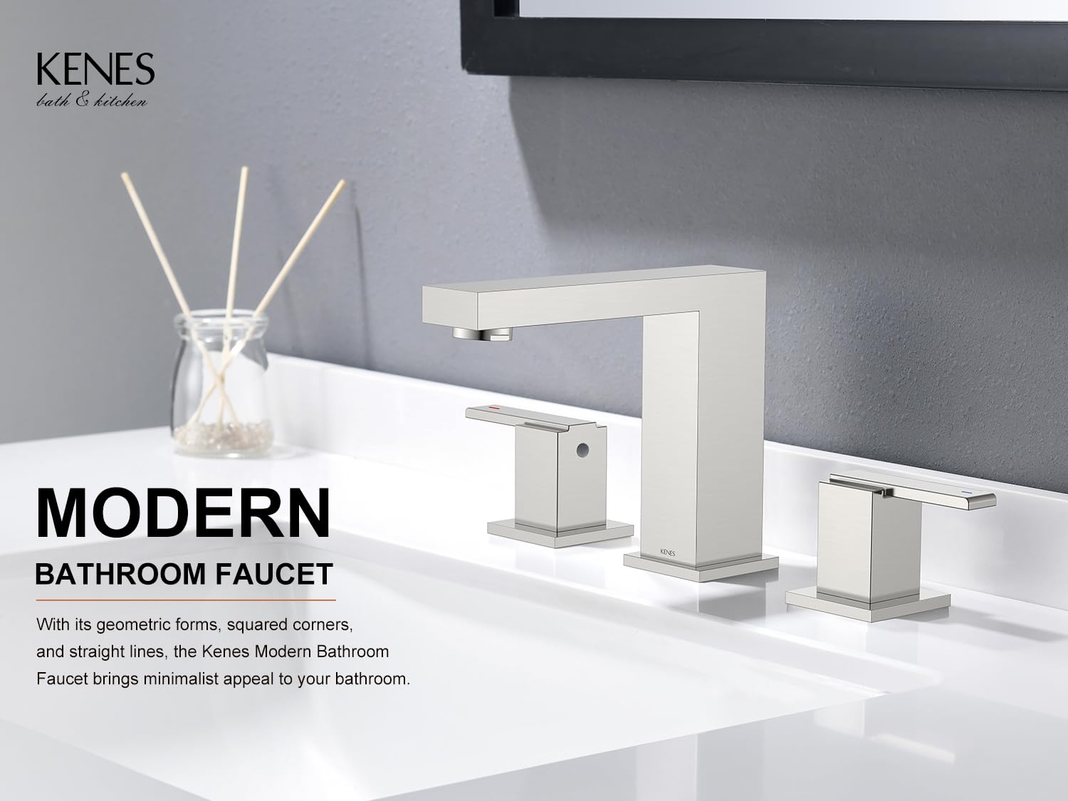 KENES two-handle bathroom faucet with 3-hole setup for easy install.