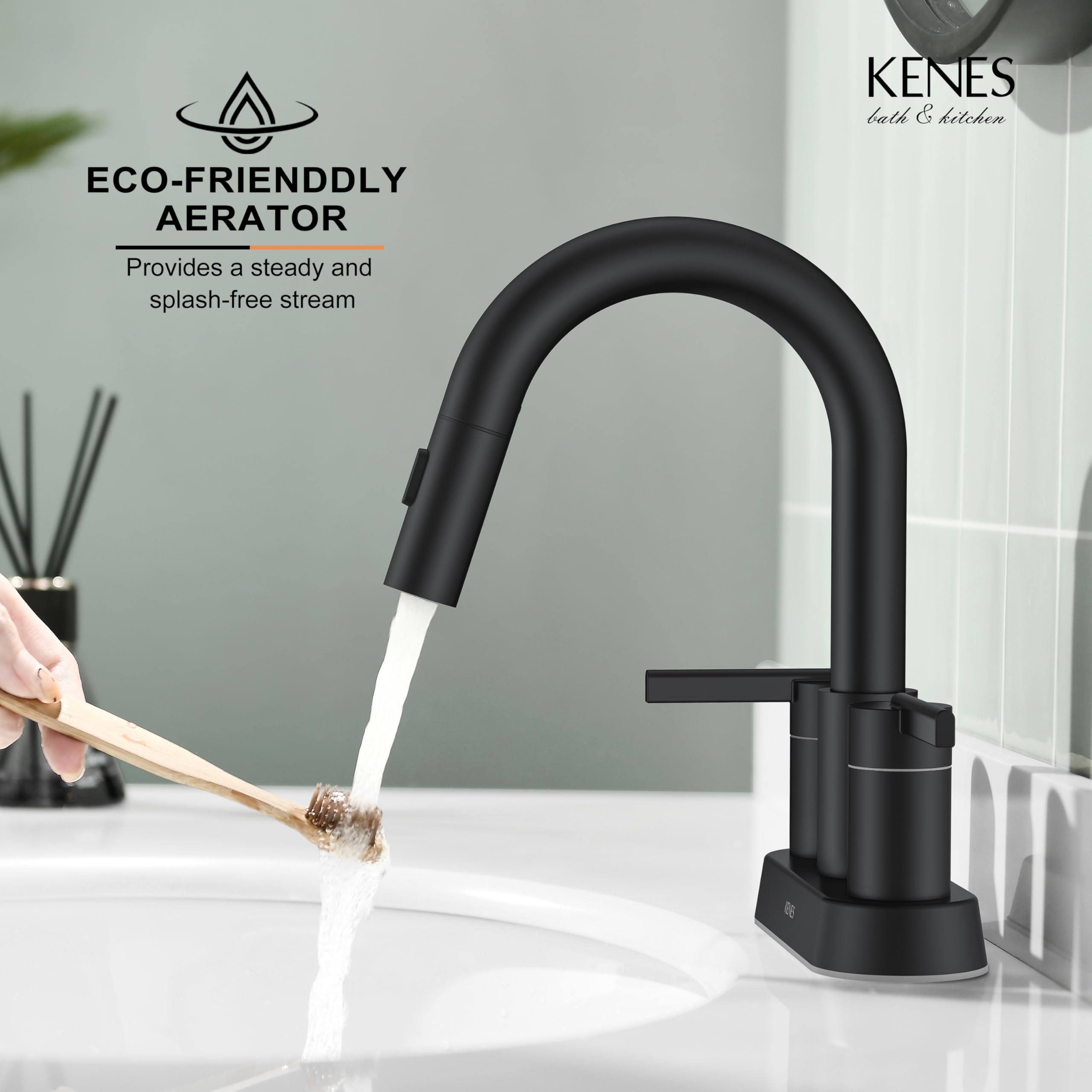 KENES centerset design fits standard 3-hole sinks for a neat setup