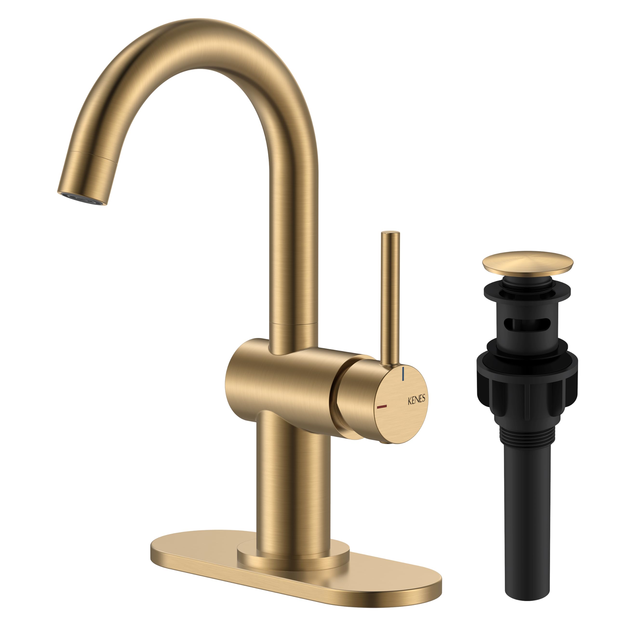KENES champagne bronze bathroom faucet angle view demonstrates warm finish for a classic look.