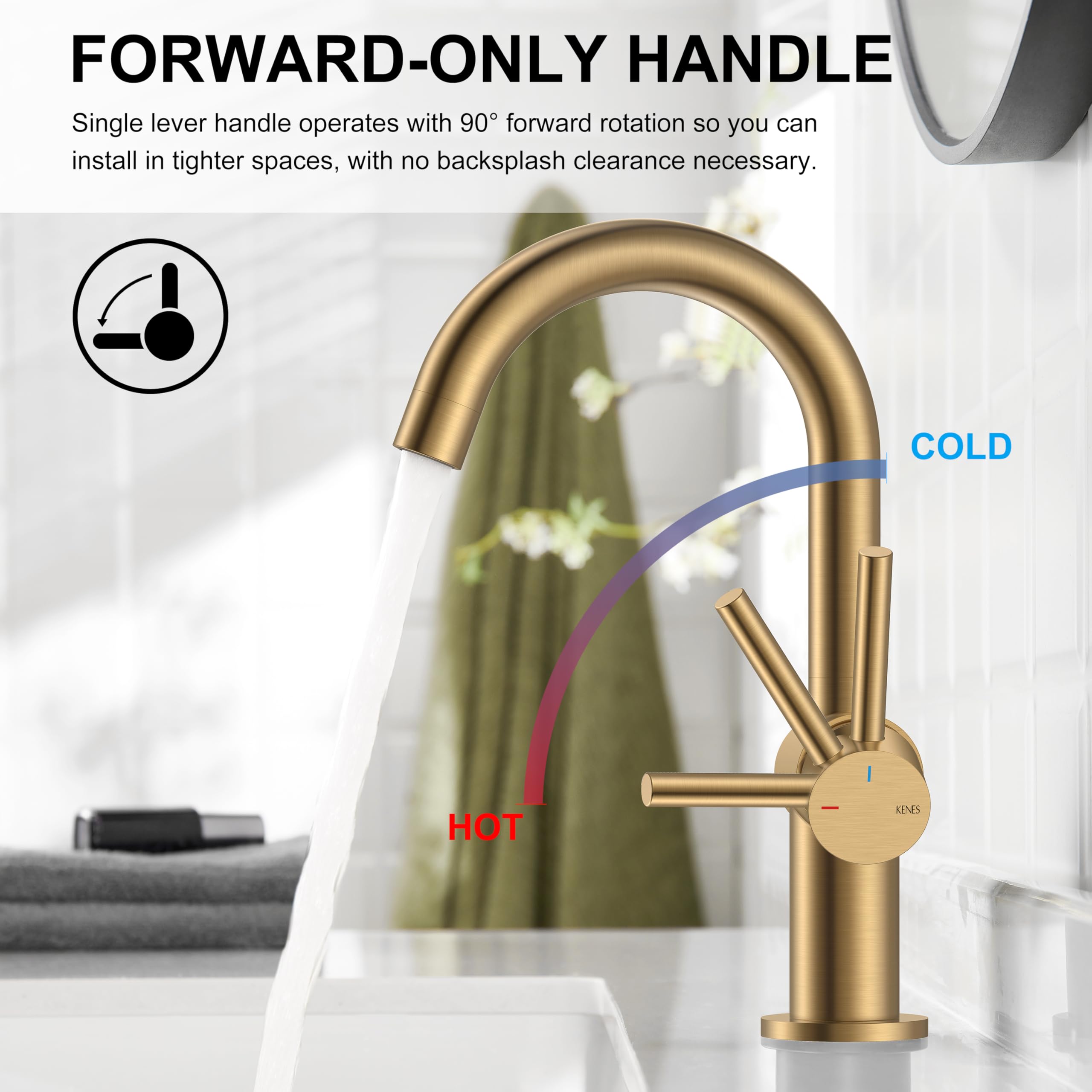 KENES finish resists fingerprints and corrosion for durable bathroom aesthetics.