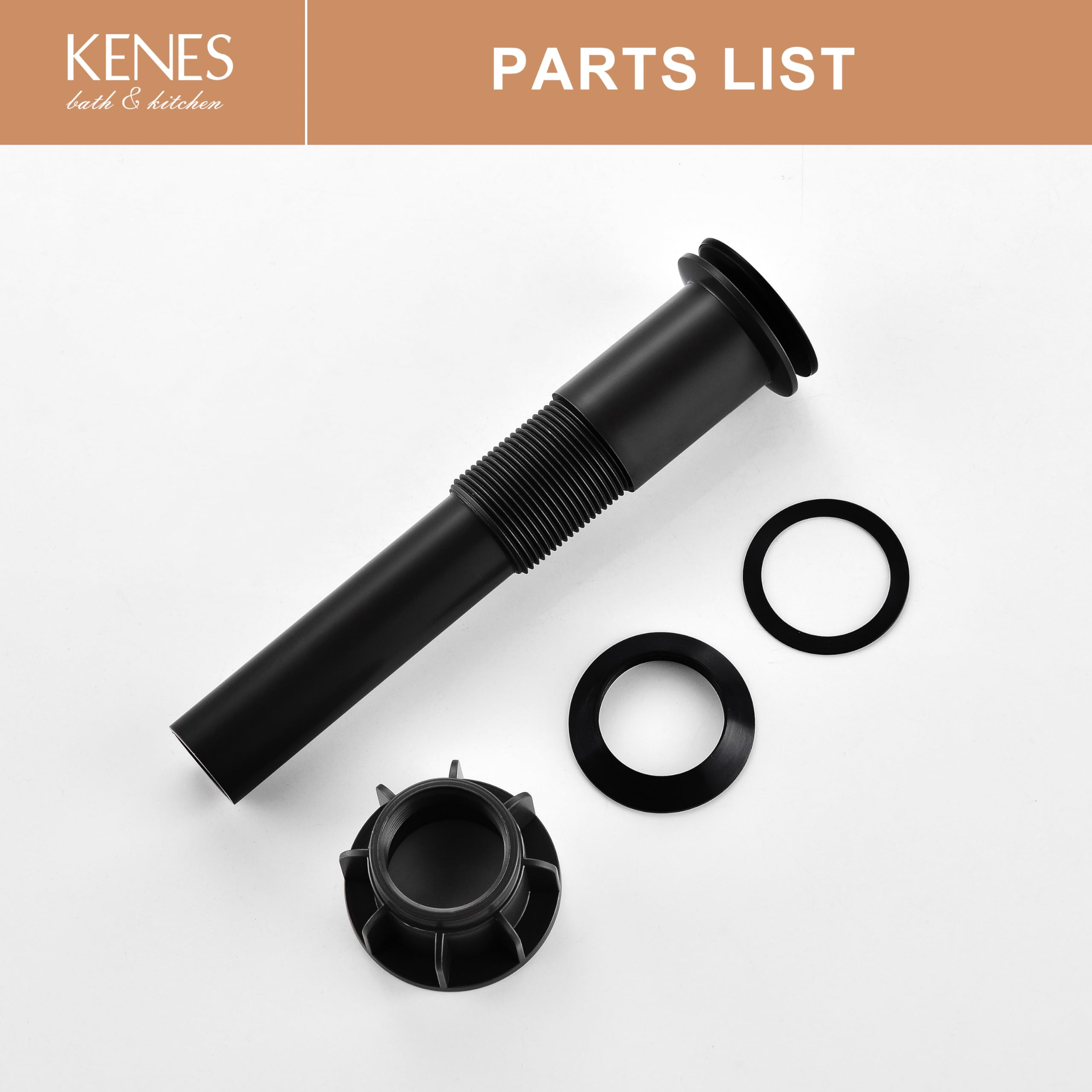 KENES durable bathroom drain assembly withstands daily use with a matte black finish.