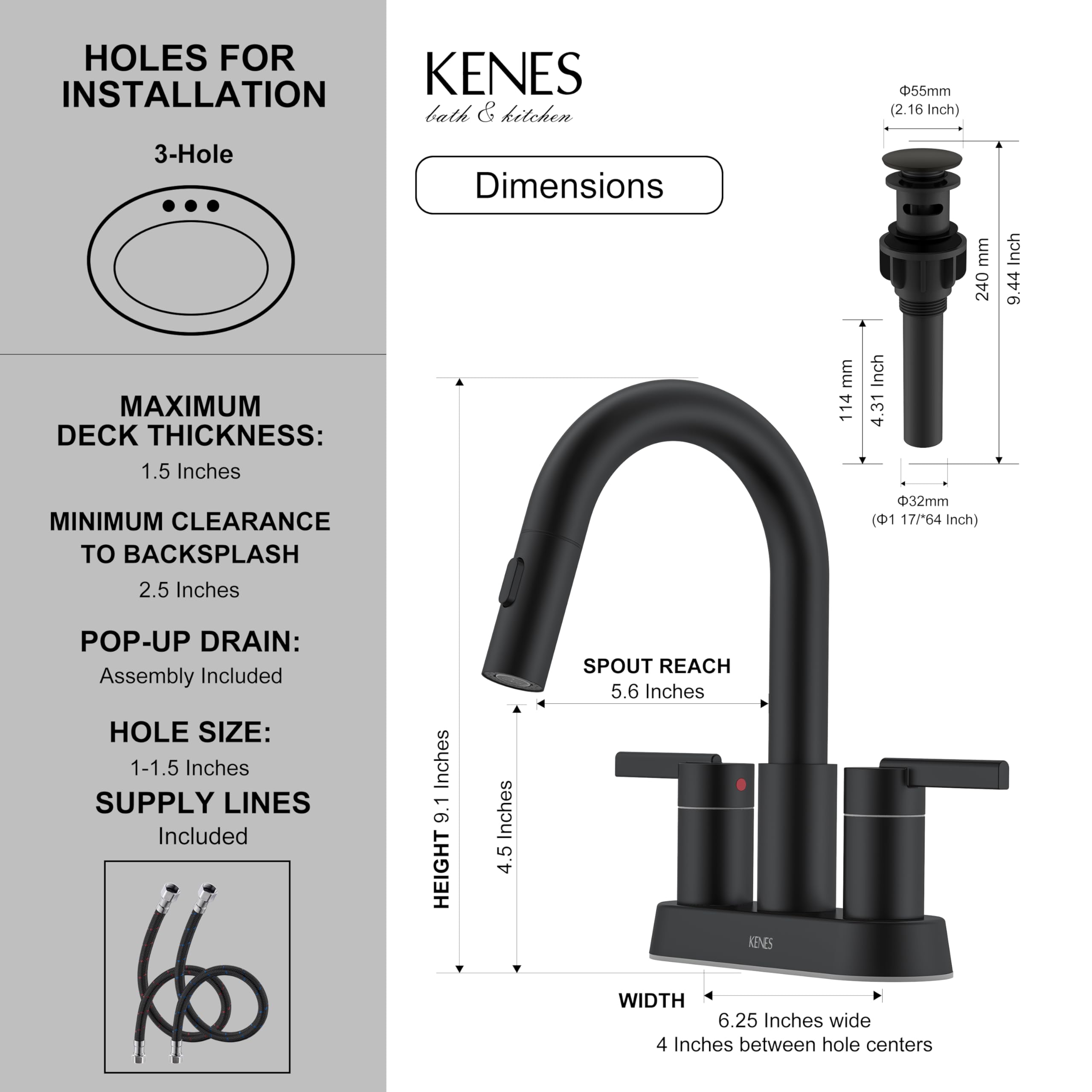 KENES matte black finish stands up to wear and water exposure