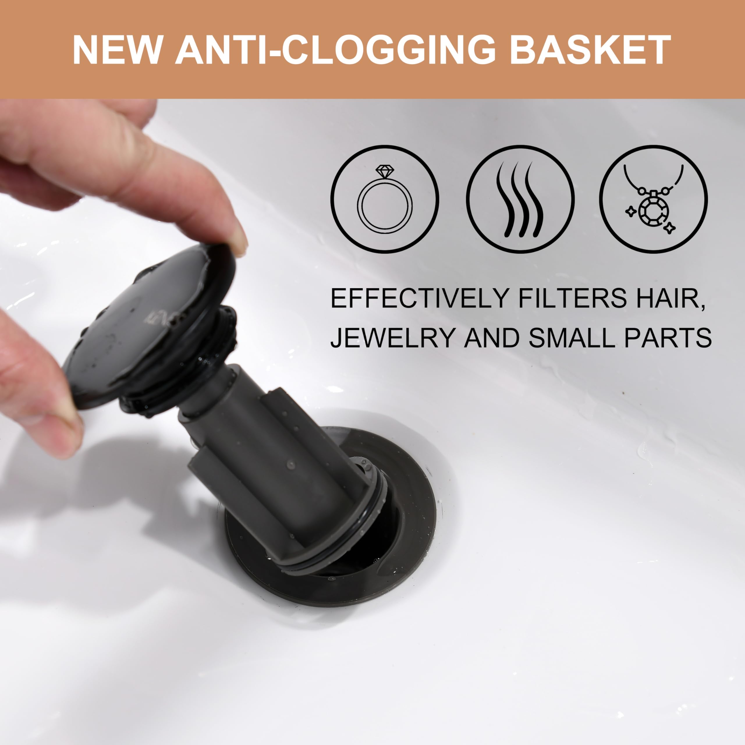 KENES pop-up action drains water quickly for a smoother vanity experience.