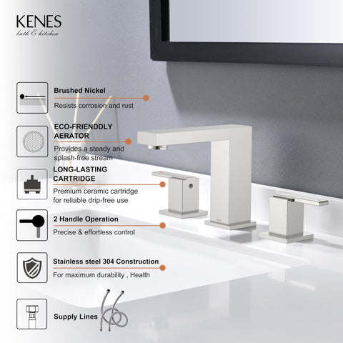 KENES KE-9050 3-hole widespread setup demonstrates versatile installation for mid-sized vanities.