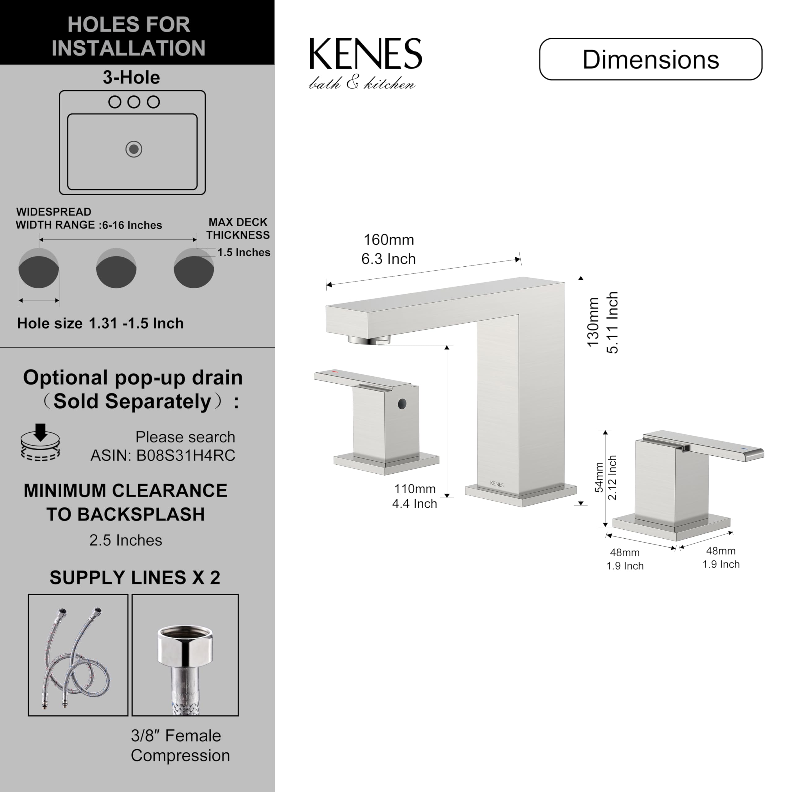 KENES KE-9050 brushed nickel finish offers a fingerprint-free, durable, stylish bathroom accent.