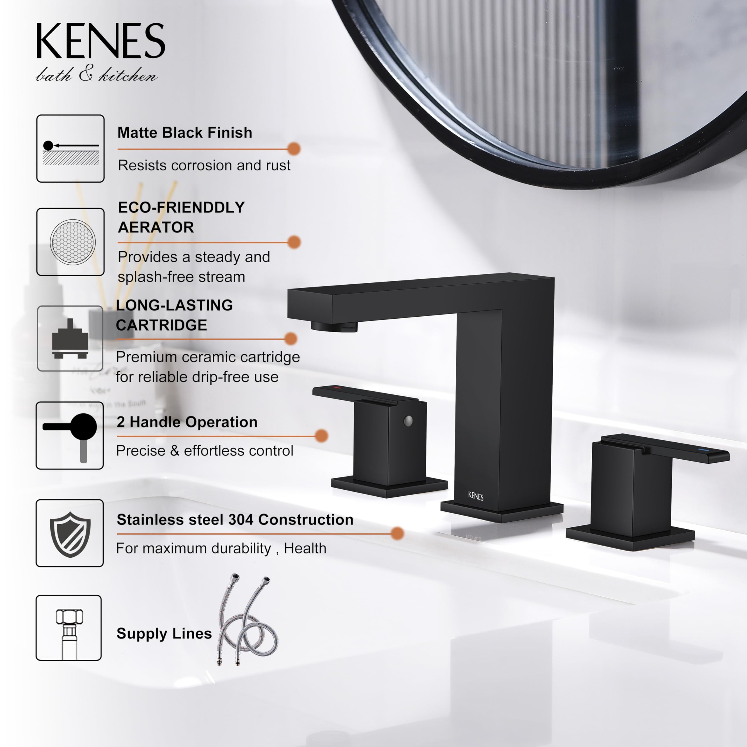 KENES KE-9050-2-P close-up handle detail shows smooth lever operation.