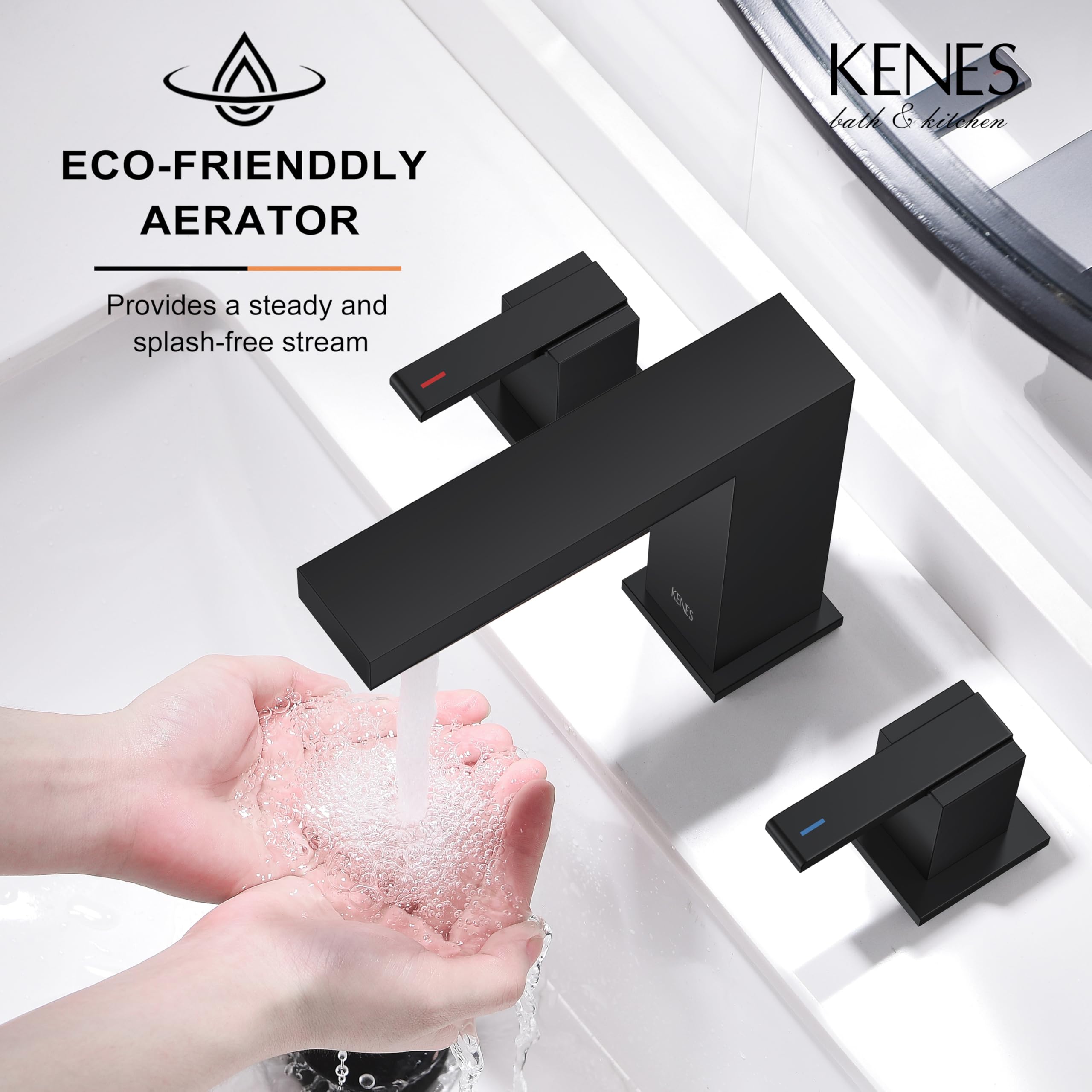 KENES KE-9050-2-P matte black finish close-up demonstrating fingerprint resistance.