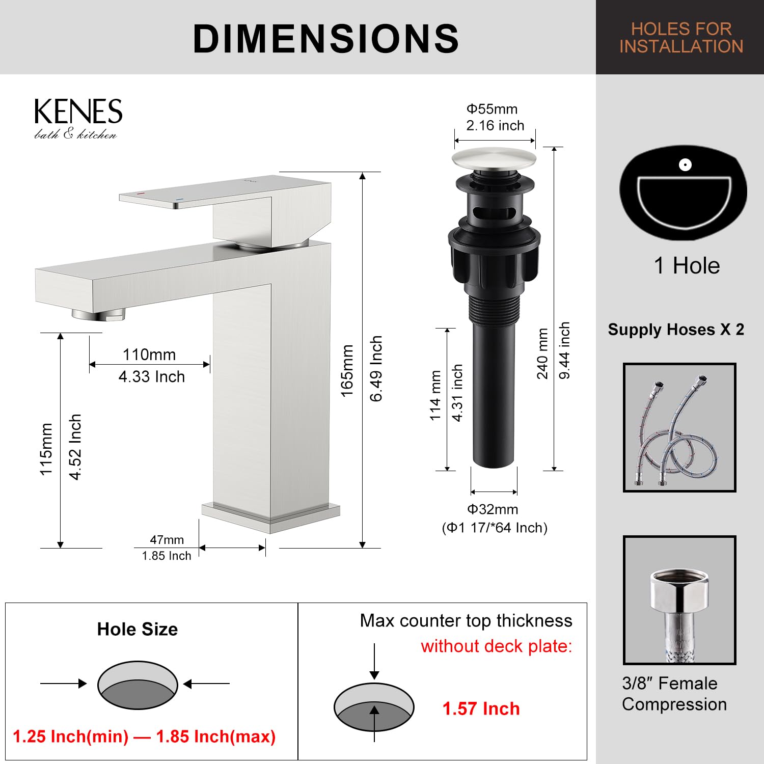 KENES LJ-9031 stainless steel supply lines resist corrosion for long-lasting use.