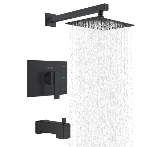 KENES matte black 10-inch square rainfall head for spacious coverage