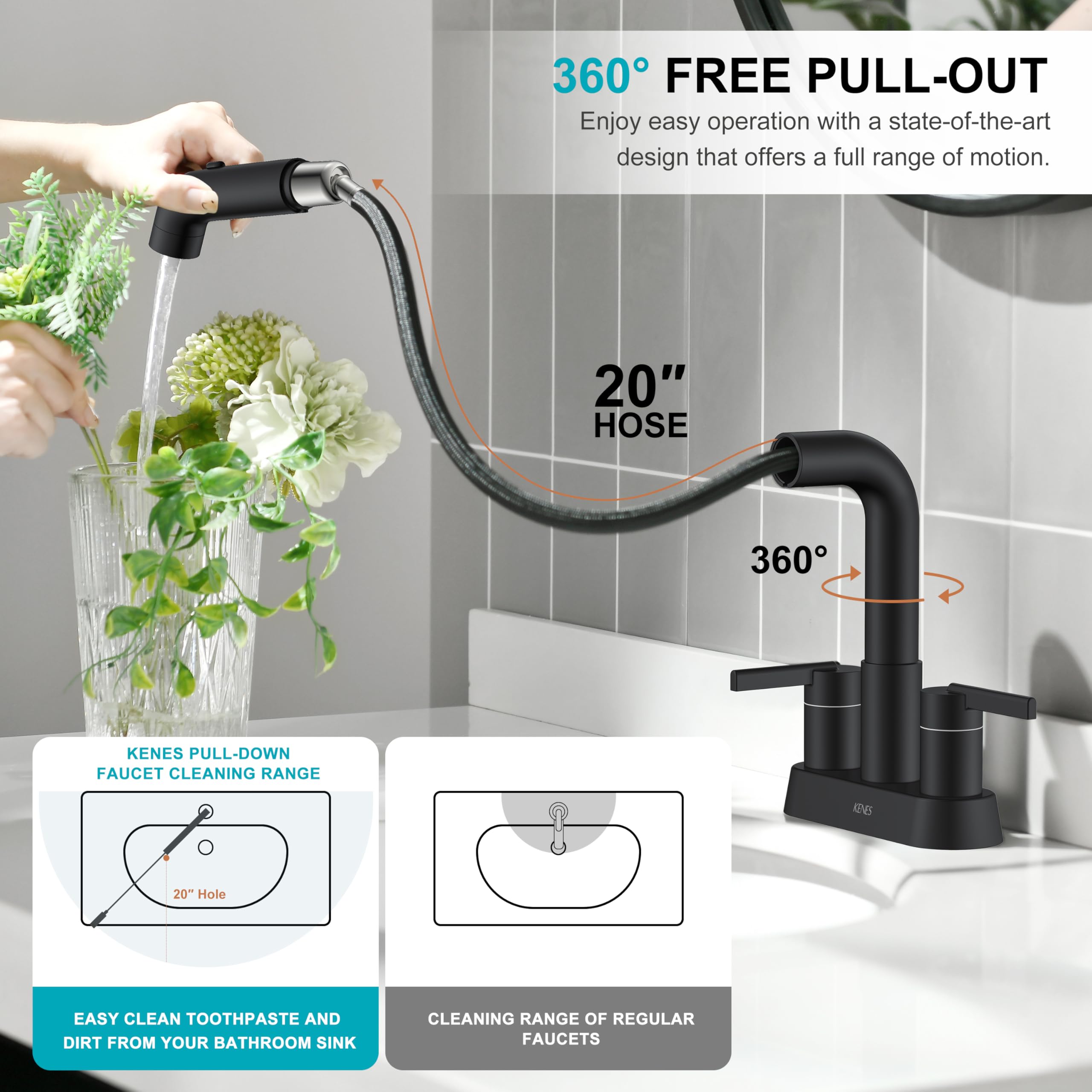 KENES pop-up drain included for a clean sink appearance