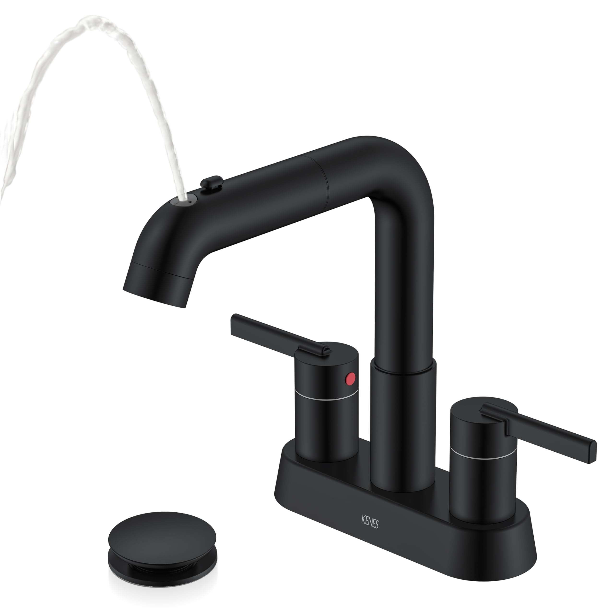 KENES matte black centerset faucet pull-down sprayer with versatile daily use