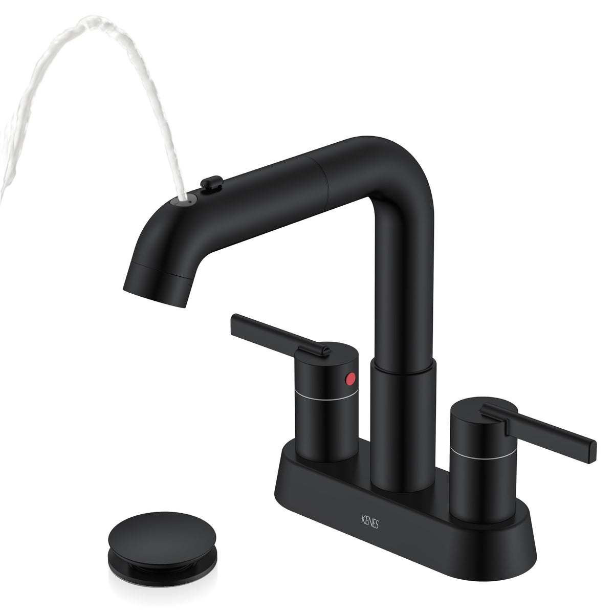 KENES matte black centerset faucet pull-down sprayer with versatile daily use