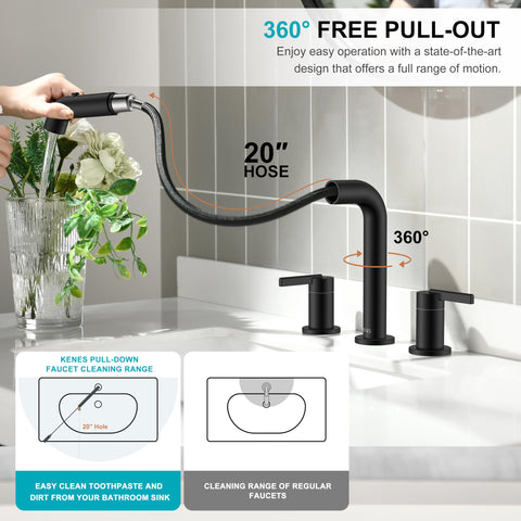 KENES three-function sprayer provides bubble, spray, and targeted rinsing options.