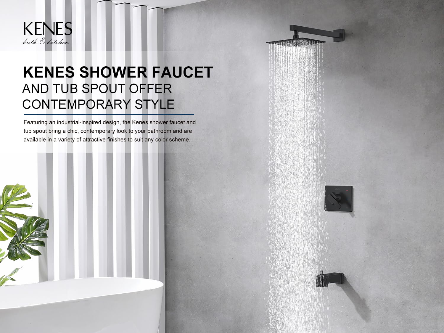 KENES tub spout with diverter in matte black for easy transitions