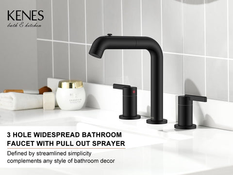 KENES matte black widespread 3-hole setup fits 6-16 inch sinks.