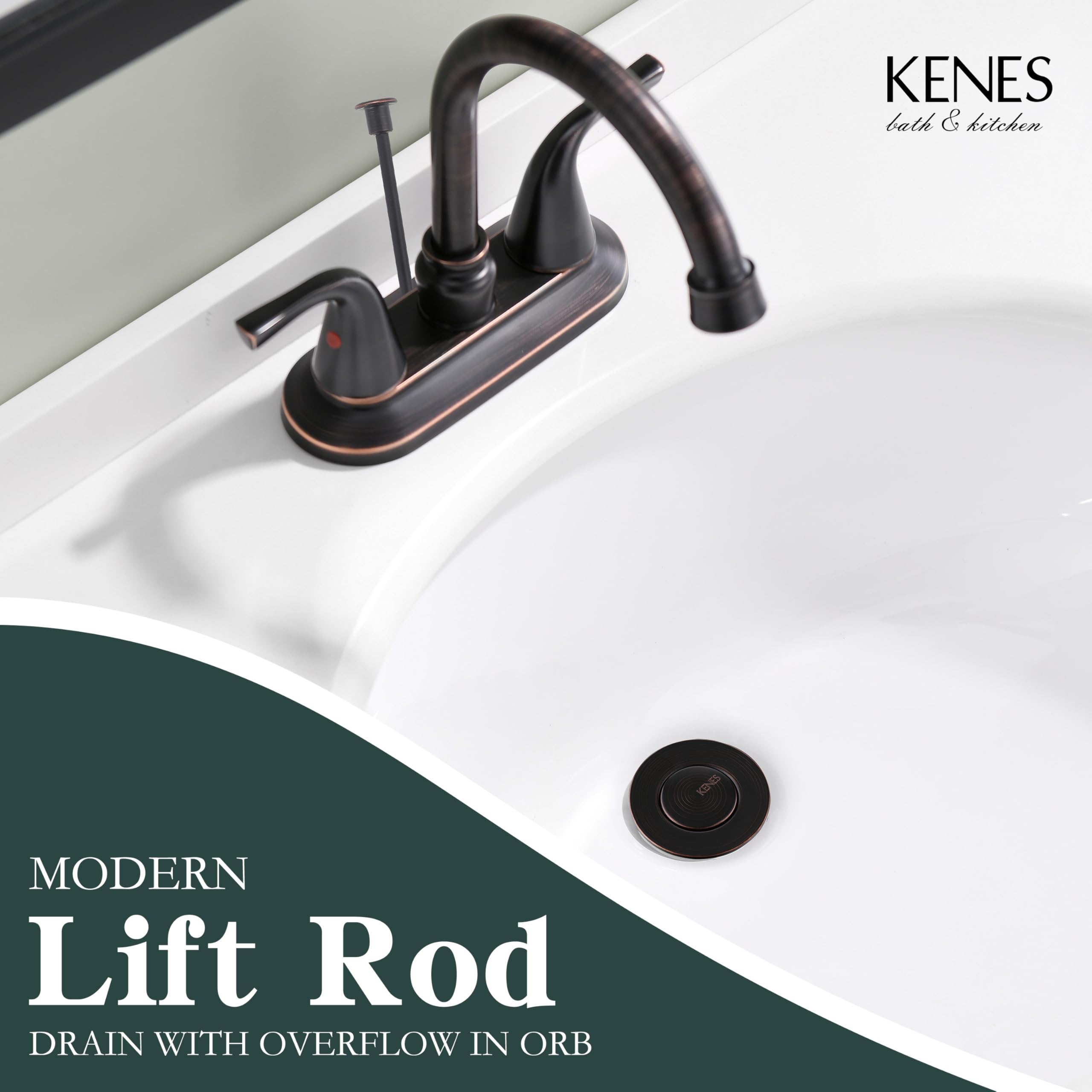 KENES oil rubbed bronze bathroom drain with overflow shows durable finish.