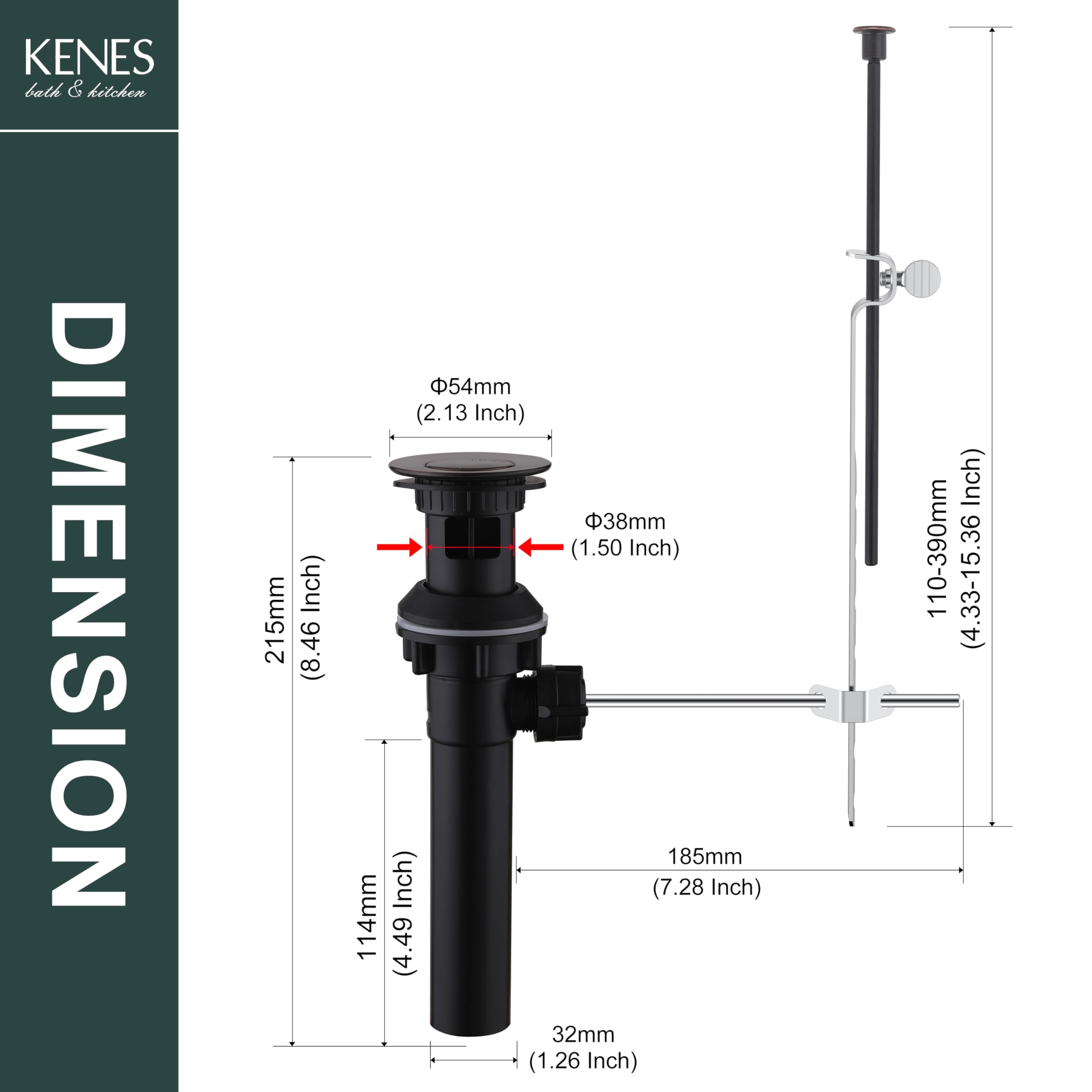 KENES easy-installation drain saves time during bathroom setup.