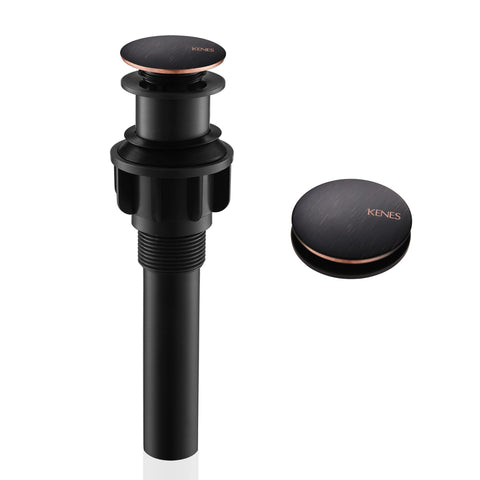 KENES oil rubbed bronze pop-up drain with durable finish resists scratches and corrosion.