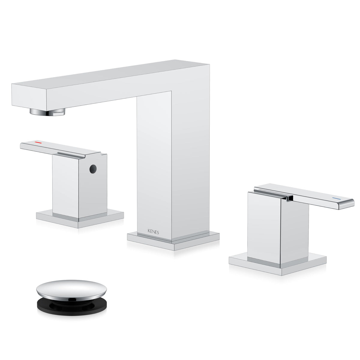 KENES polished chrome widespread faucet close-up showing sleek design and easy daily-task handle.