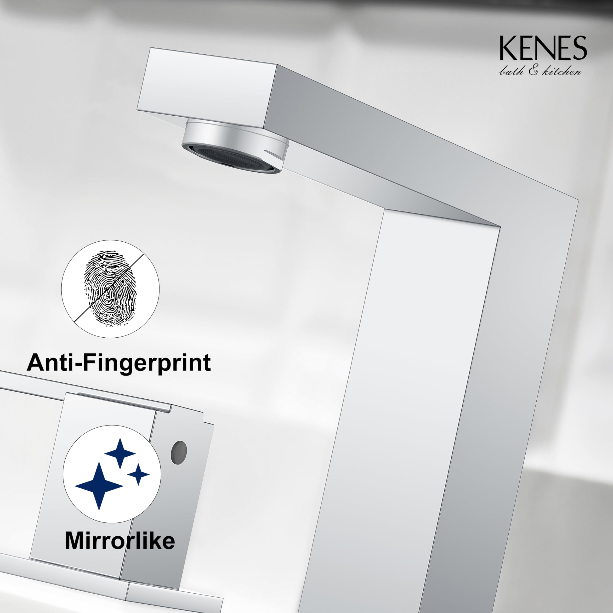 KENES polished chrome widespread faucet fingerprint-free finish resists smudges for a clean look.