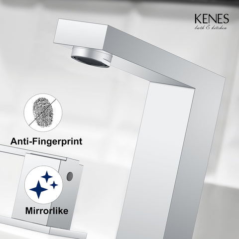 KENES polished chrome widespread faucet fingerprint-free finish resists smudges for a clean look.