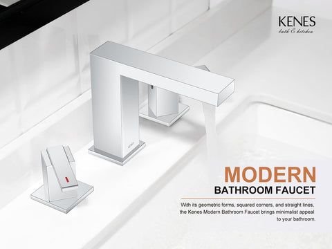 KENES polished chrome widespread faucet lever action highlighted for precise water control.