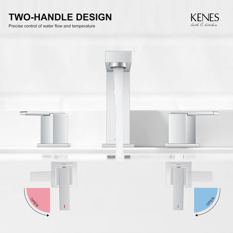 KENES polished chrome widespread faucet supply lines included with corrosion-resistant outer sheath.