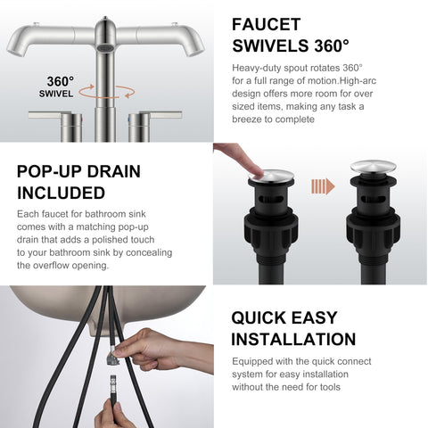 KENES pop-up drain and supply lines included for setup