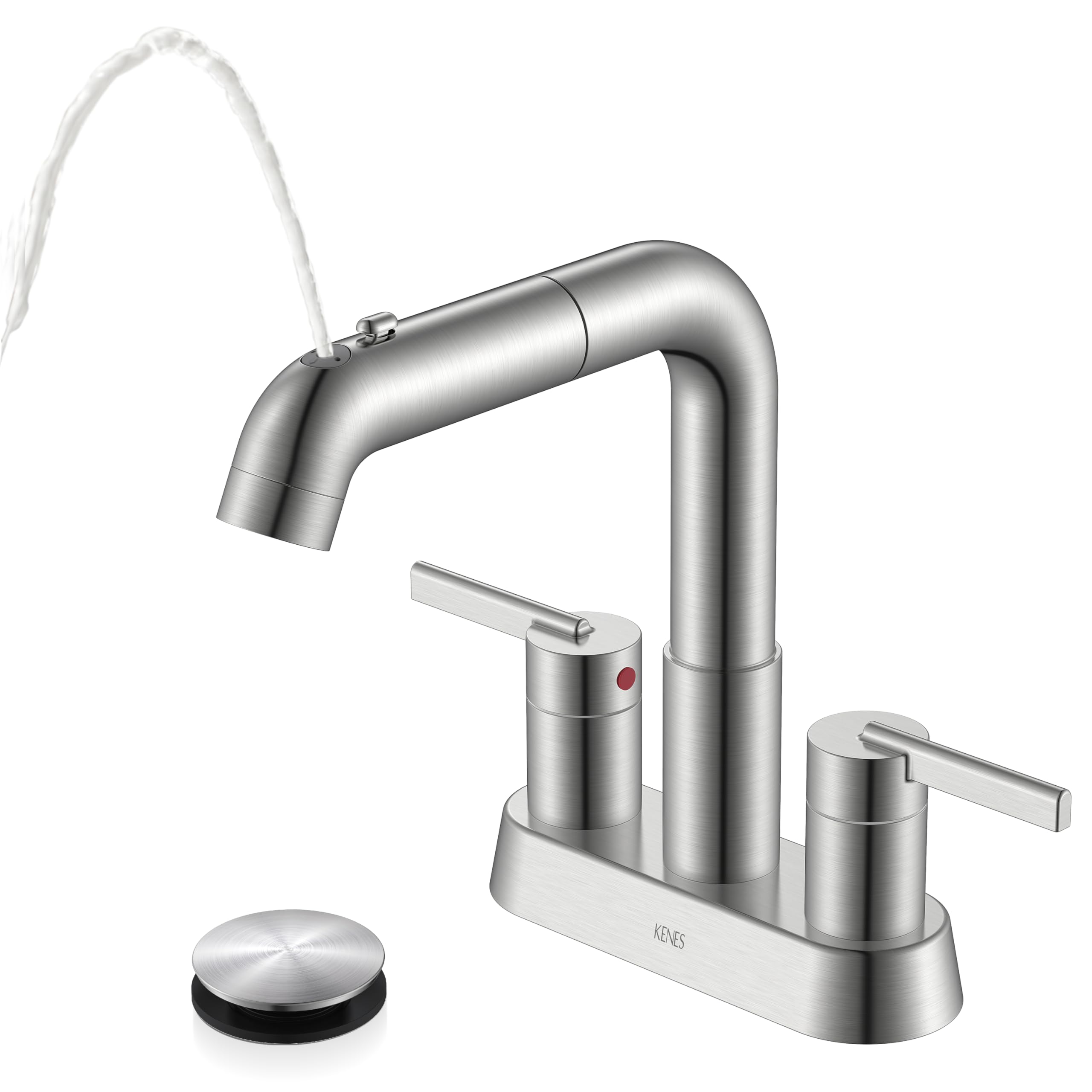 KENES pull-down bathroom faucet in brushed nickel with ergonomic spray for versatile cleaning