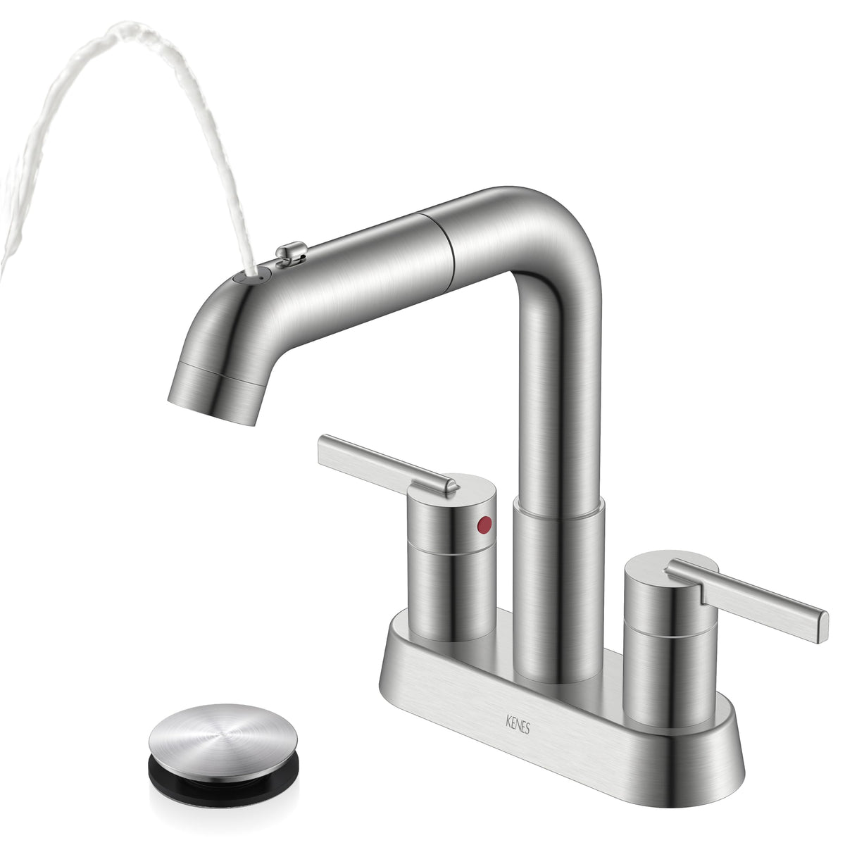 KENES pull-down bathroom faucet in brushed nickel with ergonomic spray for versatile cleaning