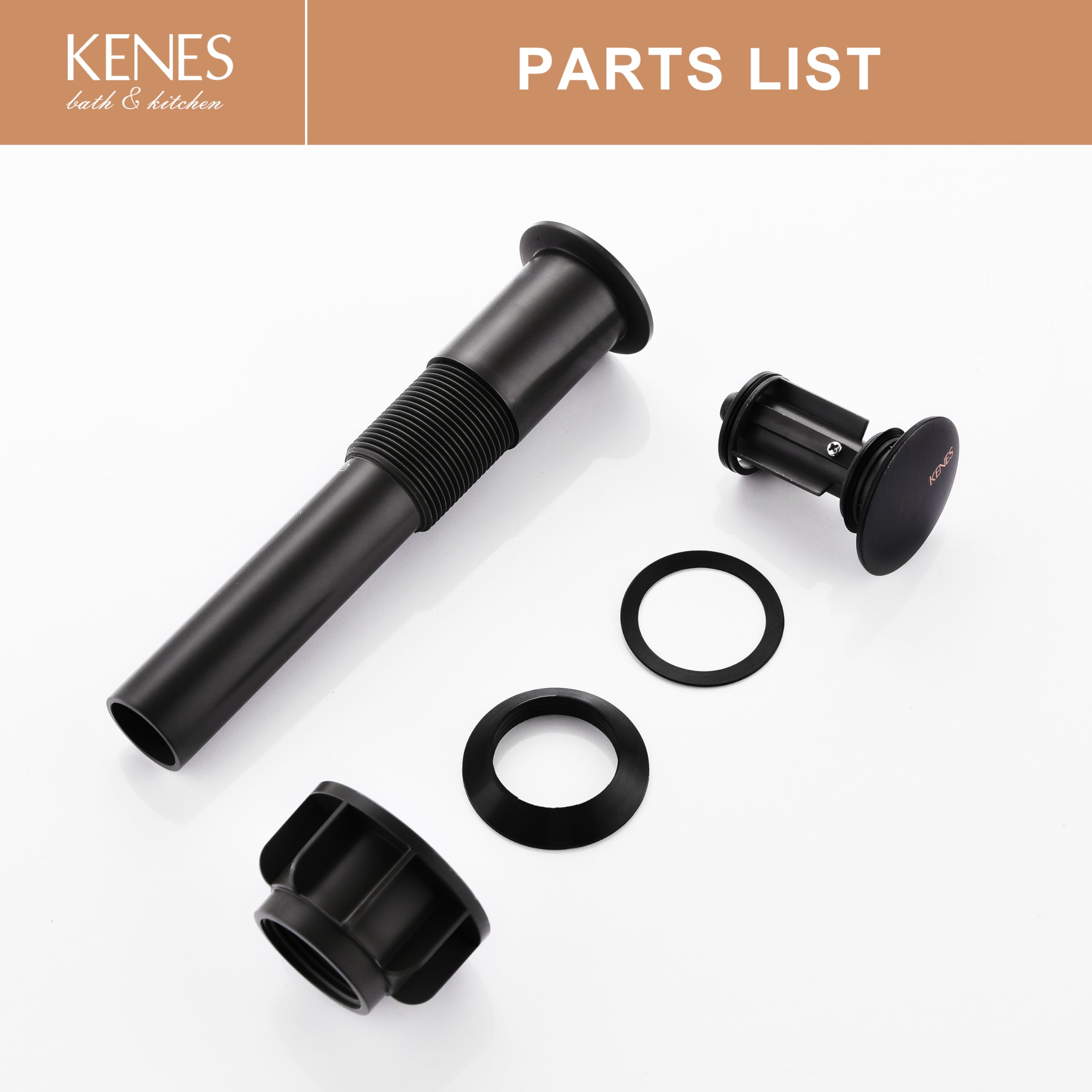 KENES sleek vanity sink drain assembly suits modern bathrooms.